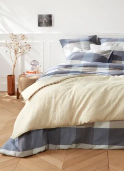 Online Bouchara LOT DE 2 TAIES D'OREILLER EN COTON GRANDS CARREAUX BLEU