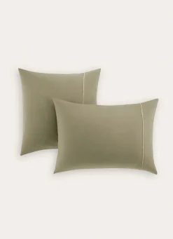 Hot Bouchara LOT DE 2 TAIES D'OREILLER EN FLANELLE UNIE RAGOON VERT KAKI