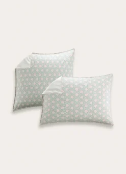 Clearance Bouchara LOT DE 2 TAIES D’OREILLER EN COTON LAVÉ À FLEURS VERT CELADON