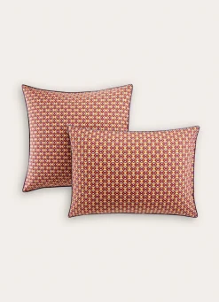 New Bouchara LOT DE 2 TAIES D'OREILLER IMPRIMÉ GÉOMÉTRIQUE BORDEAUX