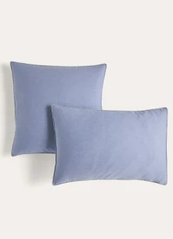 Sale Bouchara LOT DE 2 TAIES D'OREILLER UNIES CHAMBRAY BLEU