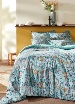 Hot Bouchara LOT DE 2 TAIES EN SATIN MOTIF FLORAL GAIA BLEU