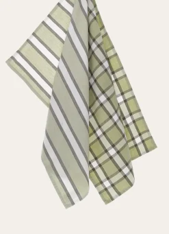 Outlet Bouchara LOT DE 2 TORCHONS A CARREAUX & RAYURES VERT KAKI