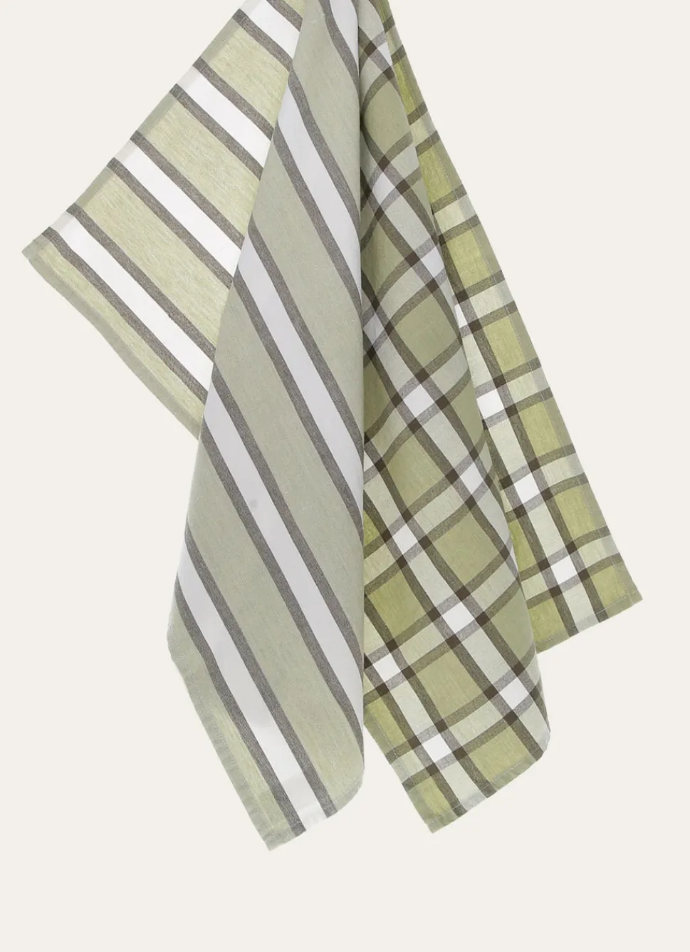 Outlet Bouchara LOT DE 2 TORCHONS A CARREAUX & RAYURES VERT KAKI