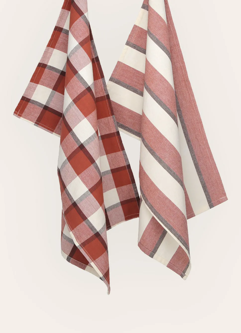 Best Bouchara LOT DE 2 TORCHONS CARREAUX & RAYURES BRIQUE