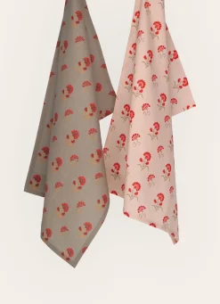 Bouchara LOT DE 2 TORCHONS EN COTON IMPRIMÉS MOTIF FLEURS MULTICOLORE