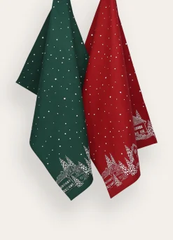 Clearance Bouchara LOT DE 2 TORCHONS EN COTON IMPRIMÉ MAISONS MULTICOLORE