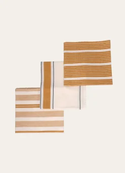 Hot Bouchara LOT DE 3 TORCHONS EN COTON À RAYURES CURRY