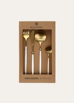 Outlet Bouchara MÉNAGÈRE 16 COUVERTS SOVI ÉCRU DORÉ