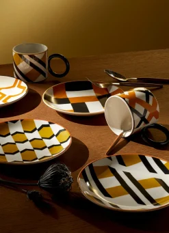 Discount Bouchara MUG STYLE ART DÉCO MOTIFS GRAPHIQUES MOUTARDE