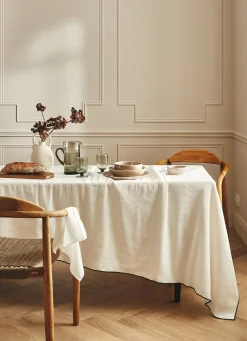 Online Bouchara NAPPE COTON LIN FINITION BOURDON MOYEN FORMAT BLANC/NOIR