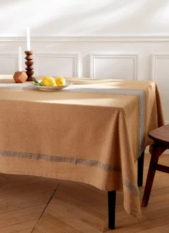 Clearance Bouchara NAPPE EN COTON À RAYURES OCRE