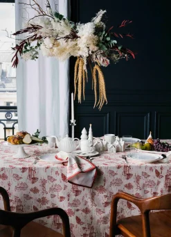 Bouchara NAPPE EN COTON ANTI-TACHE SCÈNES D'HIVER NATUREL/ROUGE