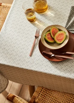 Discount Bouchara NAPPE EN COTON ENDUIT IMPRIMÉ PETITES FLEURS BLANC / GRIS