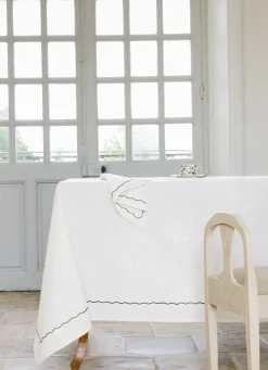 Outlet Bouchara NAPPE EN COTON FLAMMÉ AVEC FINITION BOURDON BLANC CASSÉ