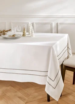 Discount Bouchara NAPPE EN COTON FLAMMÉ BRODÉE ANTI-TACHE TIBO BLANC