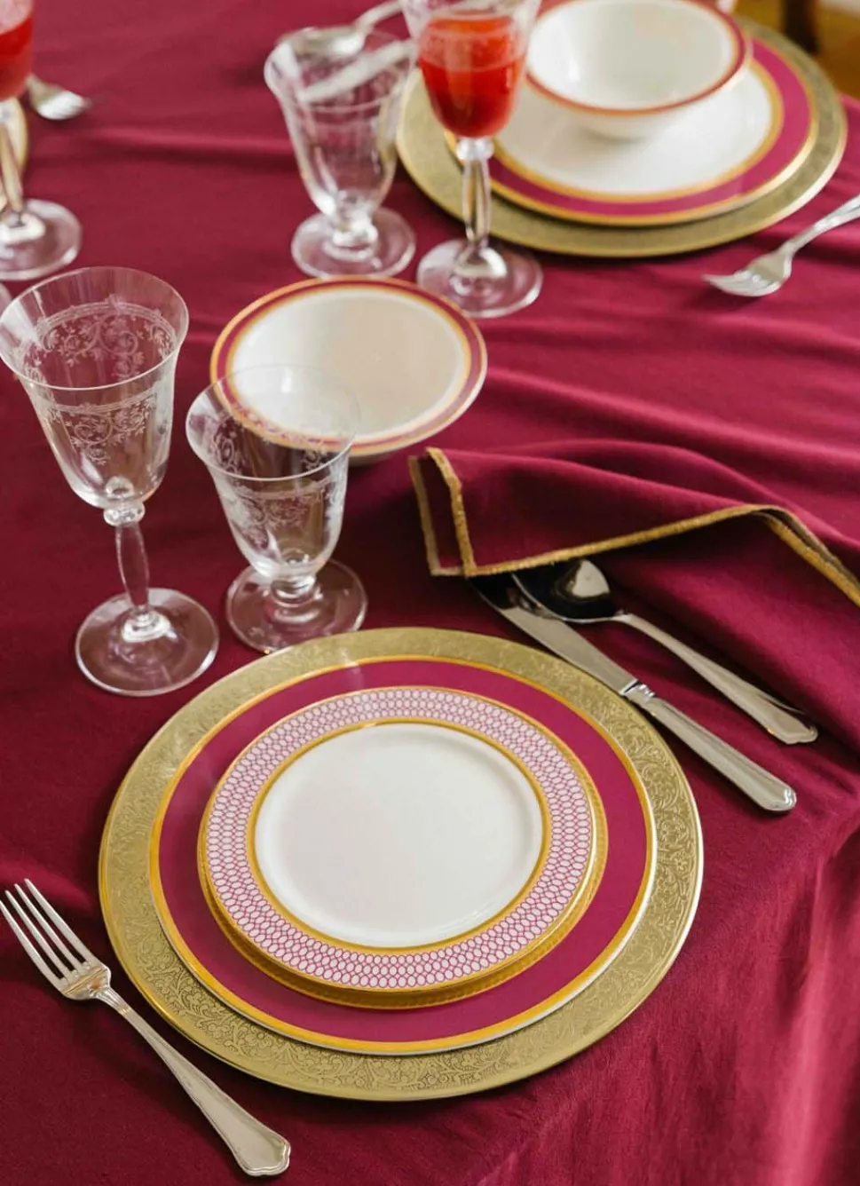 Online Bouchara NAPPE EN COTON POINT BOURDON DORÉ BORDEAUX