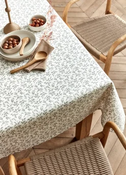 Discount Bouchara NAPPE ENDUITE À MOTIF VÉGÉTAL BLANC / GRIS