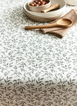 Discount Bouchara NAPPE ENDUITE À MOTIF VÉGÉTAL BLANC / GRIS