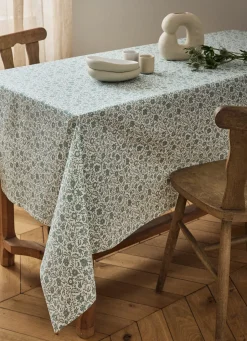 Outlet Bouchara NAPPE FLEURIE EN COTON ENDUIT ÉCRU / VERT