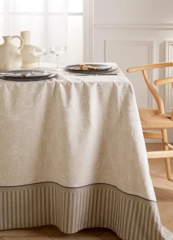 Discount Bouchara NAPPE JACQUARD EN COTON TISSÉ FIL TEINT BEIGE