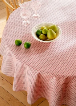 Best Bouchara NAPPE RONDE EN COTON ENDUIT MOTIF FANTAISIE BLANC/ROUGE