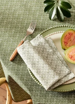 Clearance Bouchara NAPPE RONDE EN COTON ENDUIT IMPRIMÉ PETITES FLEURS KAKI/BLANC