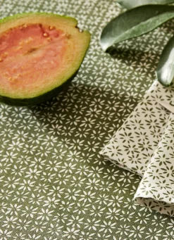 Clearance Bouchara NAPPE RONDE EN COTON ENDUIT IMPRIMÉ PETITES FLEURS KAKI/BLANC