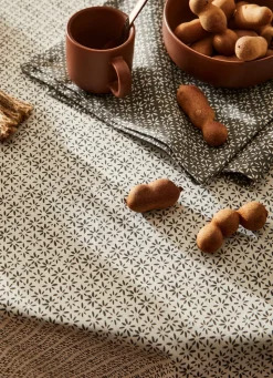 Online Bouchara NAPPE RONDE EN COTON ENDUIT IMPRIMÉ PETITES FLEURS BLANC / GRIS