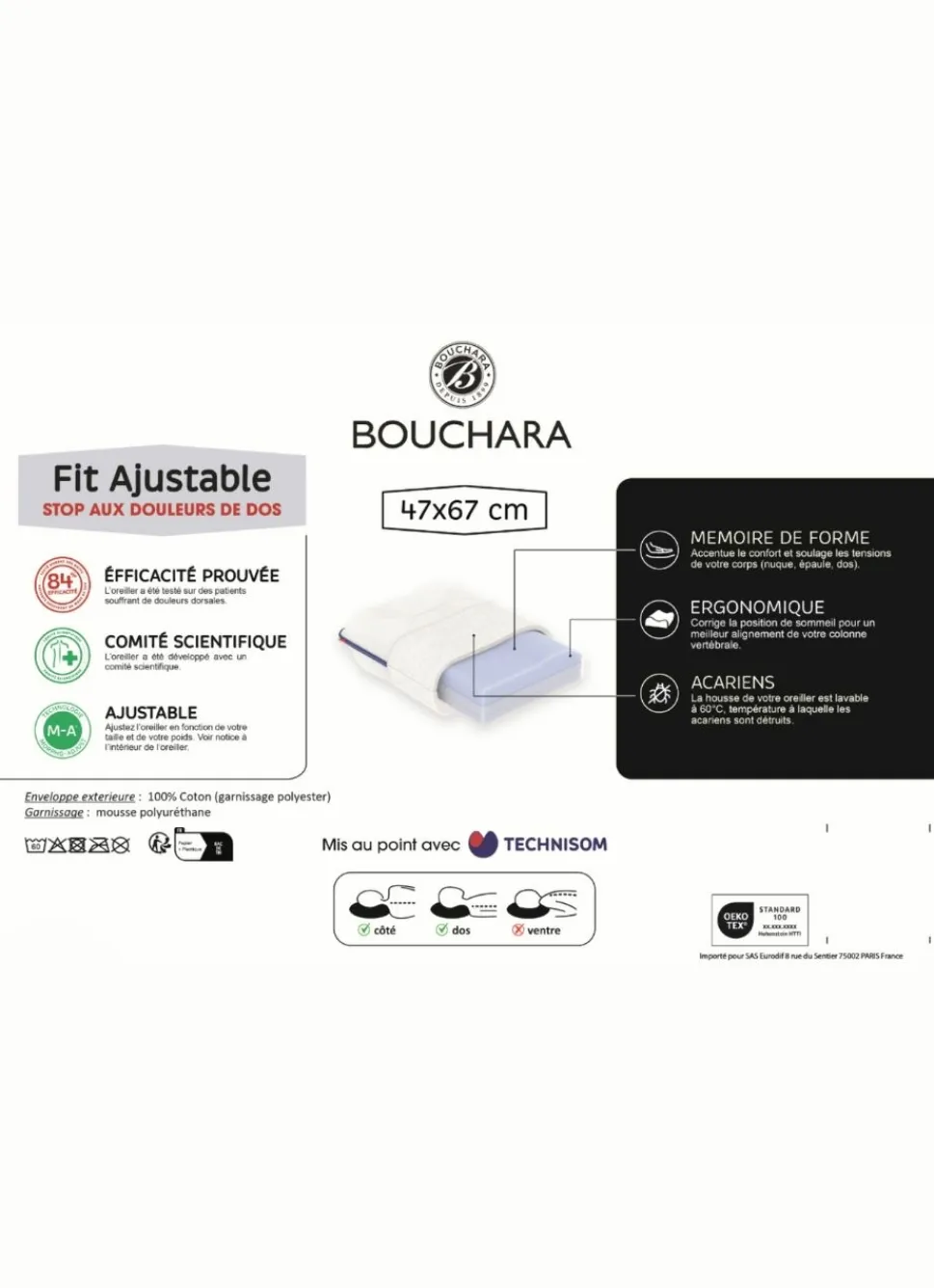 Discount Bouchara OREILLER RECTANGULAIRE À MÉMOIRE DE FORME BLANC