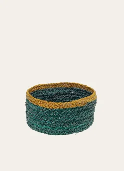 Outlet Bouchara PANIER EN FIBRES DE MAIS CONTRASTÉ TURQUOISE/JAUNE