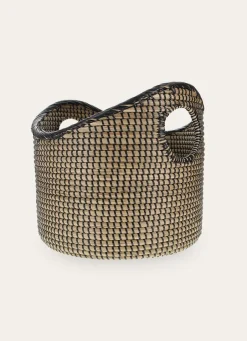 Discount Bouchara PANIER ROND EN SEAGRASS AVEC POIGNÉES NATUREL/NOIR