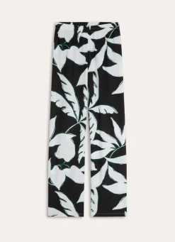 Clearance Bouchara PANTALON DROIT ÉLASTIQUÉ EN COTON IMPRIMÉ FEUILLE Noir