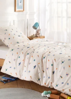 Discount Bouchara PARURE DE LIT BÉBÉ EN PERCALE MOTIF SPATIAL BLANC