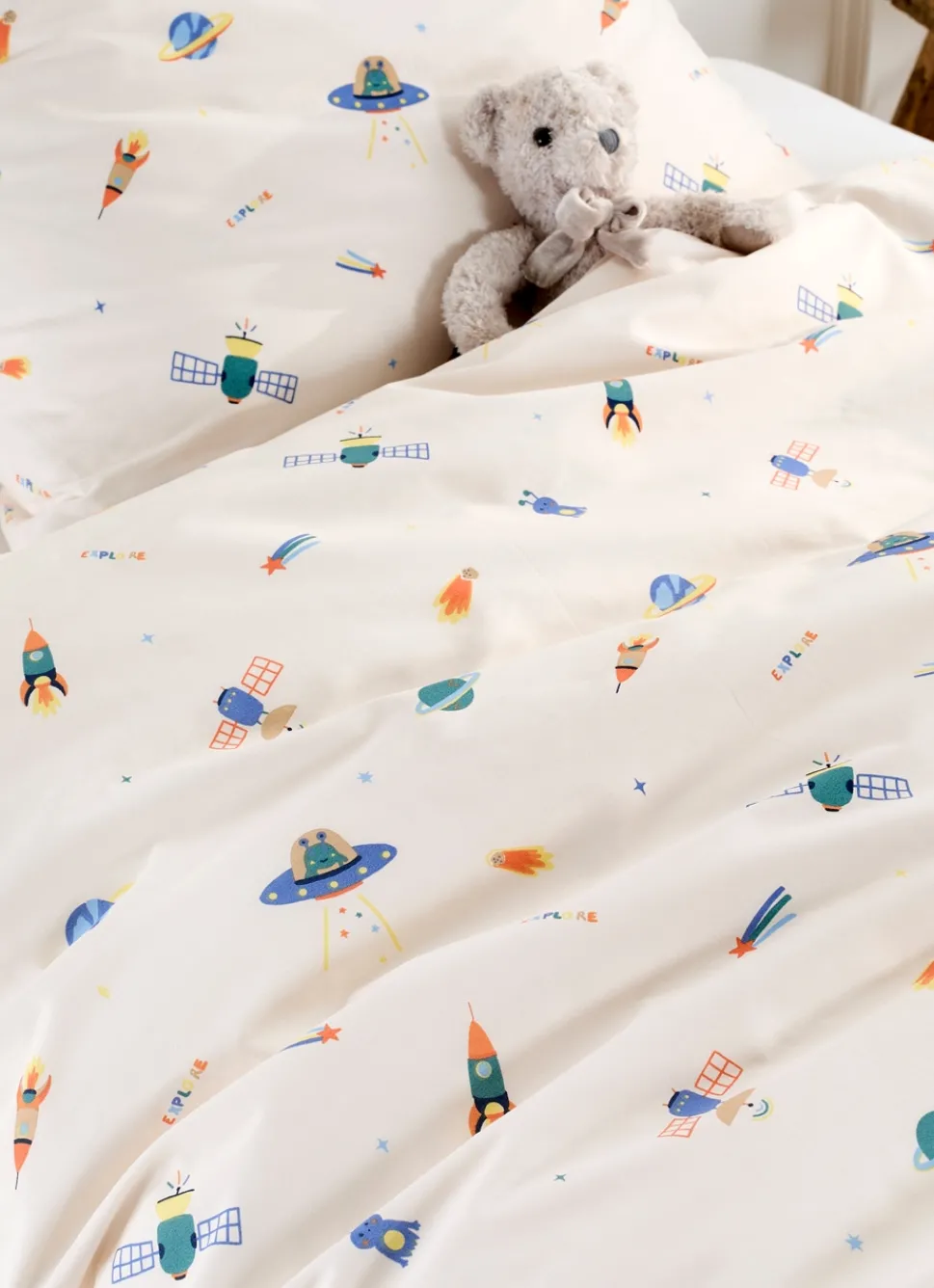 New Bouchara PARURE DE LIT ENFANT EN PERCALE MOTIF SPATIAL BLANC
