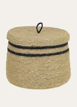 Hot Bouchara PETIT PANIER EN FIBRES NATURELLES AVEC COUVERCLE NATUREL / NOIR