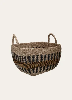 New Bouchara PETIT PANIER TRESSÉ AVEC ANSES NATUREL/NOIR/JAUNE