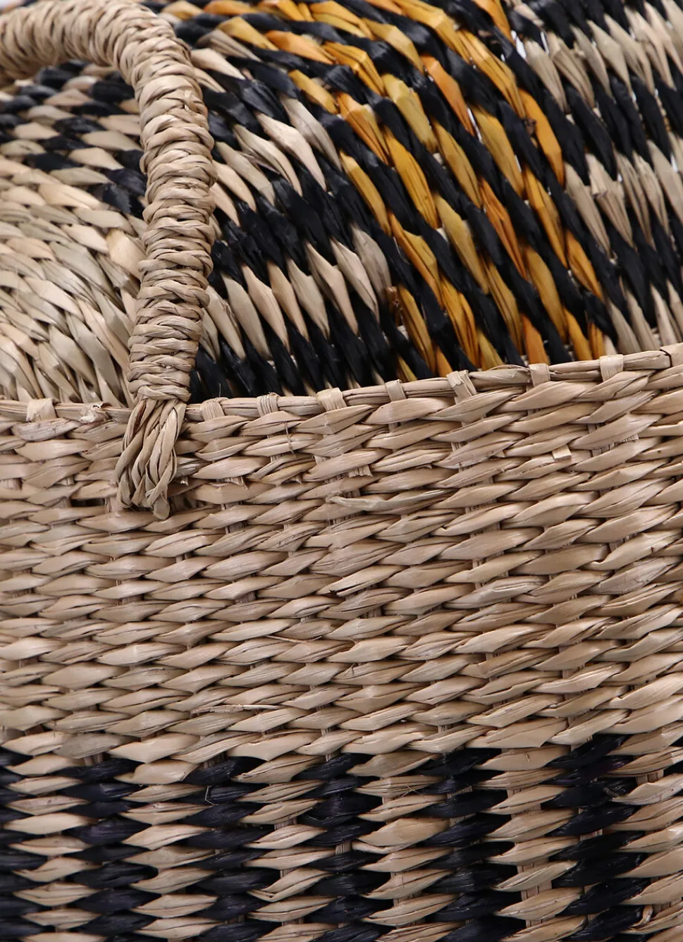 New Bouchara PETIT PANIER TRESSÉ AVEC ANSES NATUREL/NOIR/JAUNE