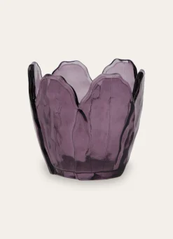 New Bouchara PHOTOPHORE EN VERRE COLORÉ FORME PÉTALES DE FLEUR PRUNE