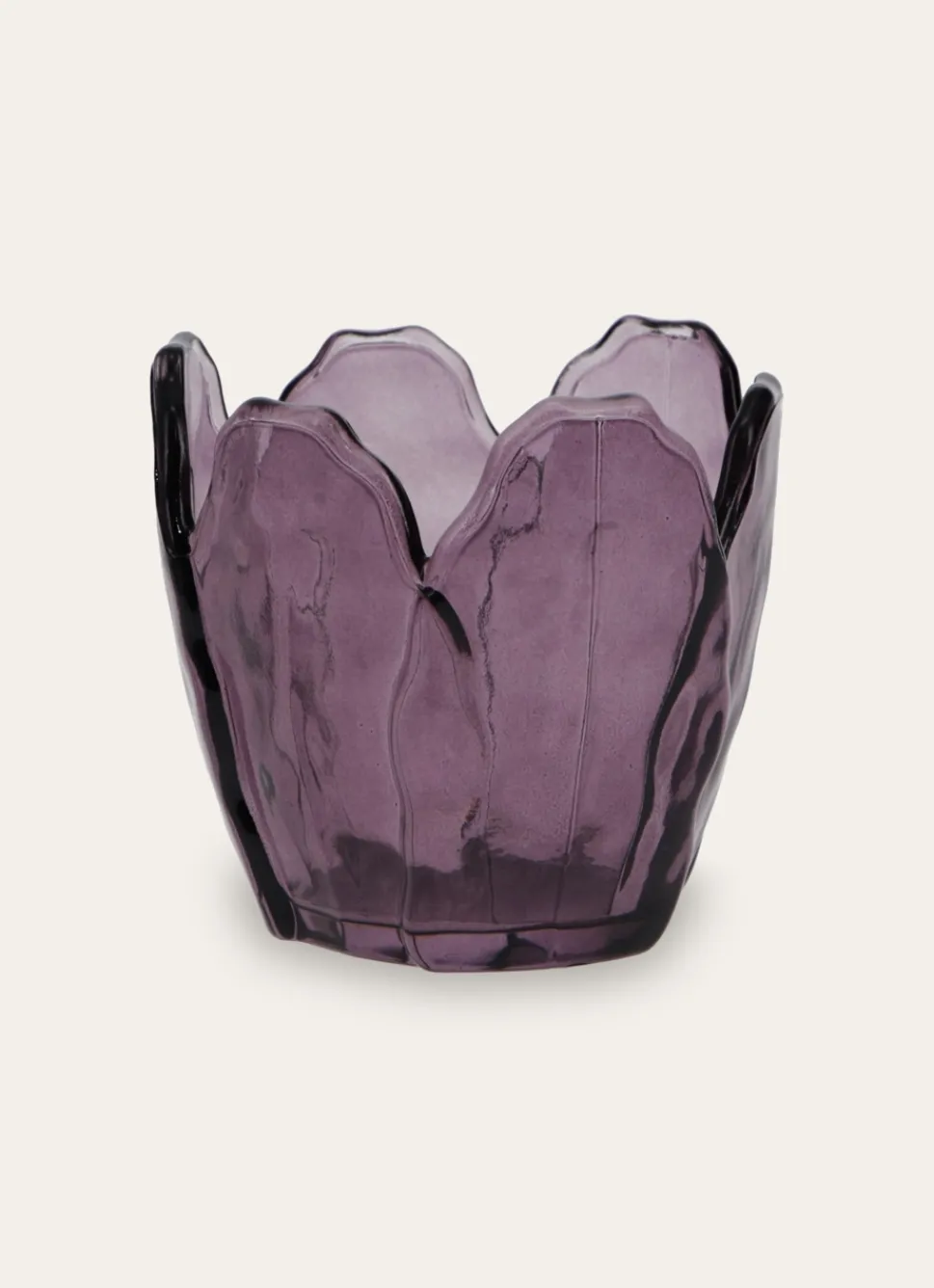 New Bouchara PHOTOPHORE EN VERRE COLORÉ FORME PÉTALES DE FLEUR PRUNE