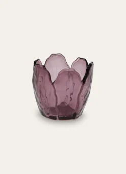 Outlet Bouchara PHOTOPHORE EN VERRE COLORÉ FORME PÉTALES DE FLEUR PRUNE