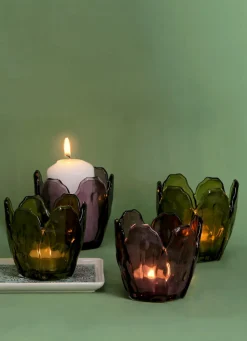 Outlet Bouchara PHOTOPHORE EN VERRE COLORÉ FORME PÉTALES DE FLEUR PRUNE