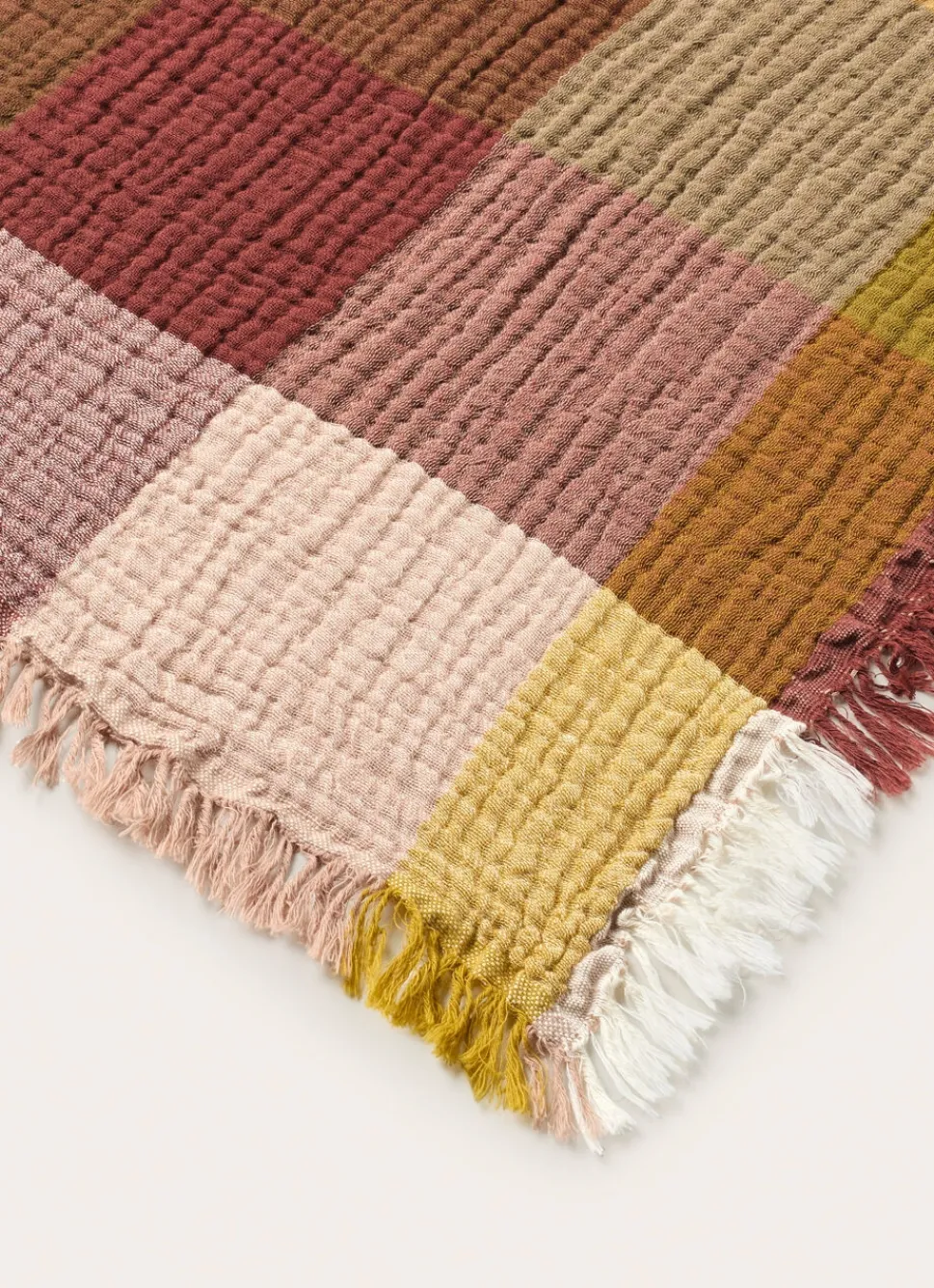 Bouchara PLAID À CARREAUX EN GAZE DE COTON TISSÉ-TEINT MULTICOLORE