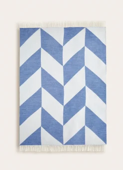 Hot Bouchara PLAID À FRANGES TISSÉ TEINT MOTIF GÉOMÉTRIQUE BLEU