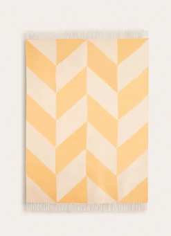 Discount Bouchara PLAID À FRANGES TISSÉ TEINT MOTIF GÉOMÉTRIQUE MOUTARDE