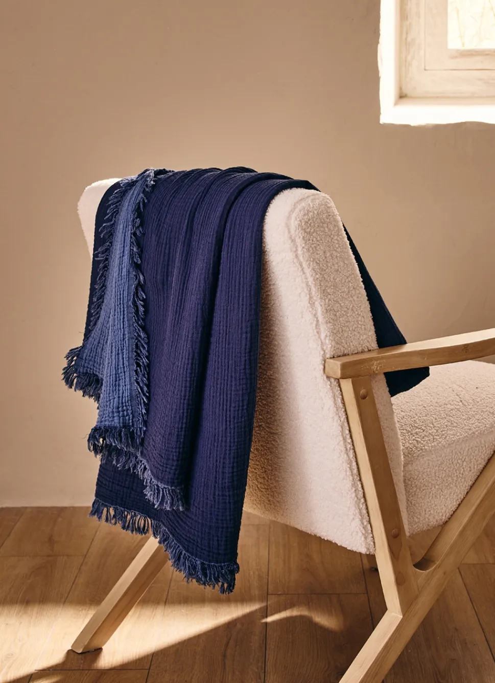 New Bouchara PLAID EN GAZE DE COTON DENIM