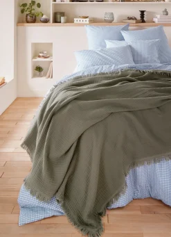 Outlet Bouchara PLAID EN GAZE DE COTON KAKI FONCE