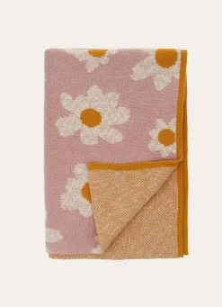 Outlet Bouchara PLAID EN TRICOT DE COTON JACQUARD MOTIF FLORAL ROSE