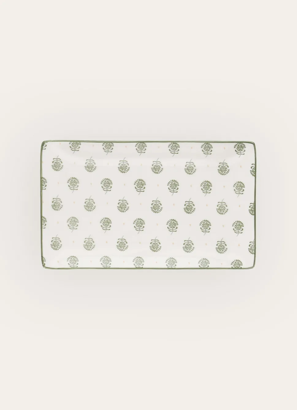 Outlet Bouchara PLAT RECTANGULAIRE EN PORCELAINE GALM BLANC / VERT