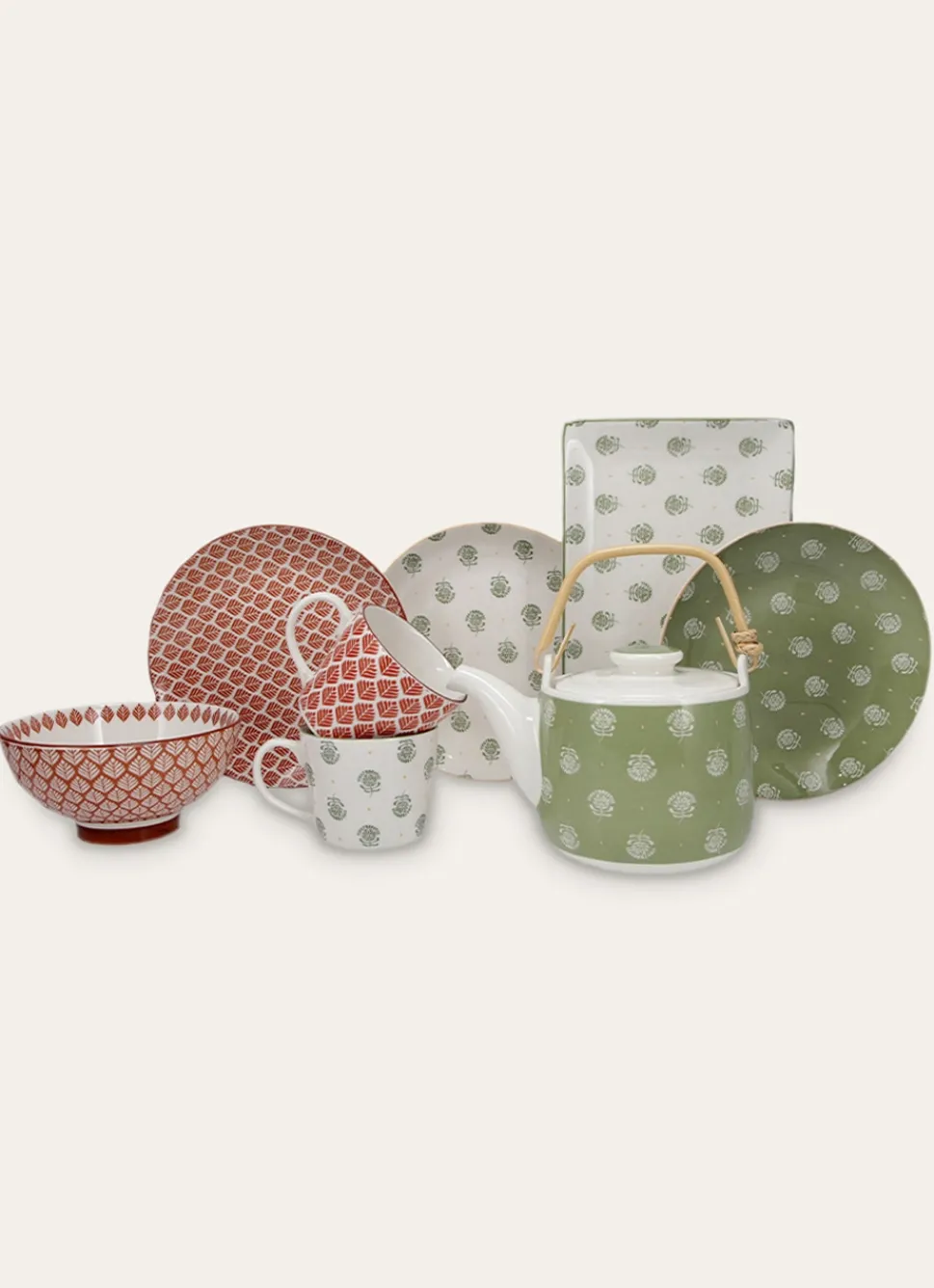 Outlet Bouchara PLAT RECTANGULAIRE EN PORCELAINE GALM BLANC / VERT